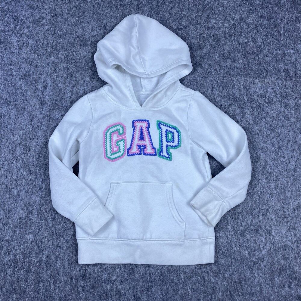 Gap Kids Girls Hoodie Sweatshirt White Spellout Pullover Long Size Size XS (4-5)